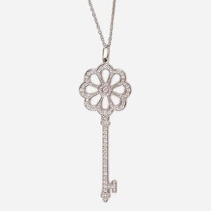 Tiffany & Co. Bloom Key Diamond Platinum Pendant With Platinum Chain Necklace